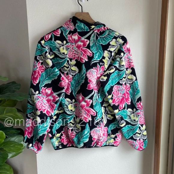 Patagonia Manoa Black Synchilla Fleece Medium Pullover Fleece Black Green Pink M - Picture 8 of 10